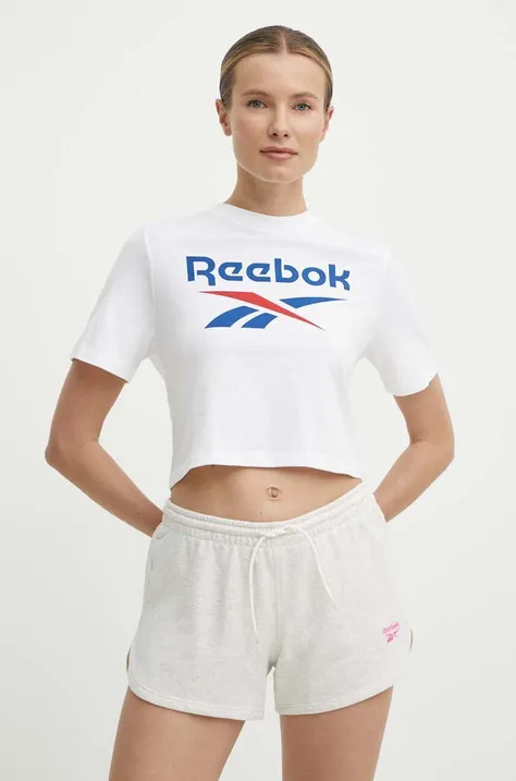 Bavlnené tričko Reebok Identity dámske, biela farba, 100037593
