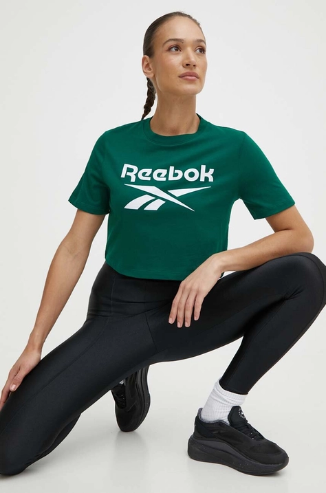 Bavlnené tričko Reebok Identity dámske, zelená farba, 100076000