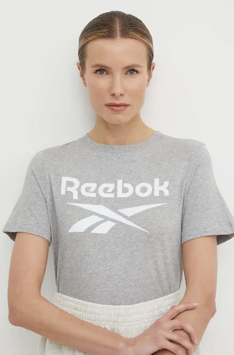 Bombažna kratka majica Reebok Identity ženska, siva barva, 100034852