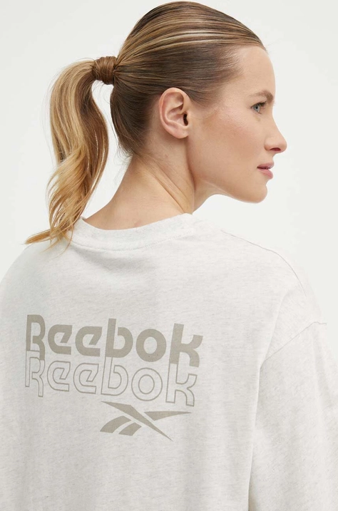 Pamučna majica Reebok za žene, boja: bež, 100075401