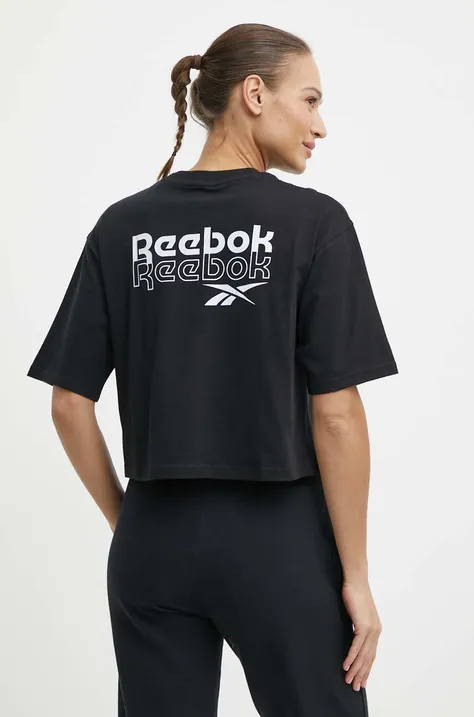 Βαμβακερό μπλουζάκι Reebok γυναικείο, χρώμα: μαύρο, 100075953