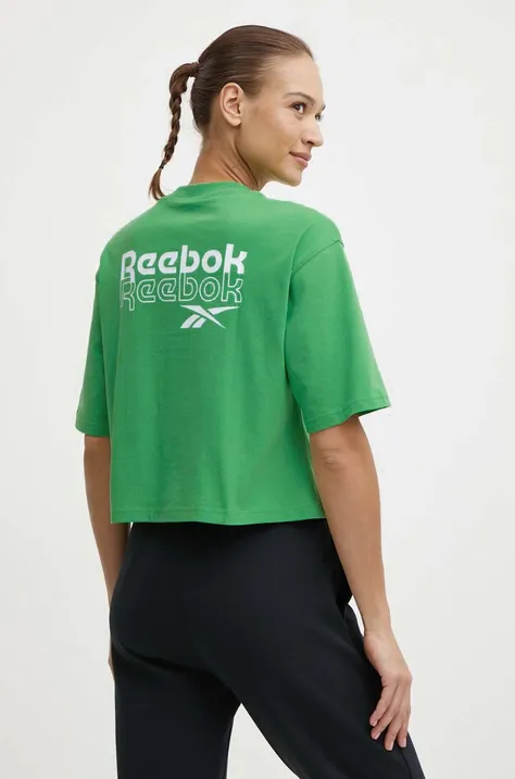 Pamučna majica Reebok za žene, boja: zelena, 100075957