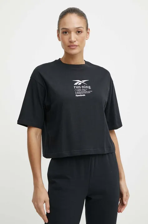 Βαμβακερό μπλουζάκι Reebok γυναικείο, χρώμα: μαύρο, 100075396