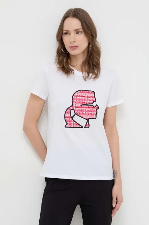 Хлопковая футболка Karl Lagerfeld женский цвет белый