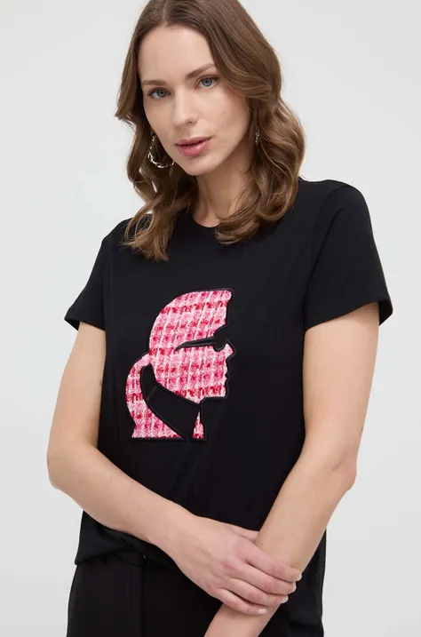 Bombažna kratka majica Karl Lagerfeld ženski, črna barva