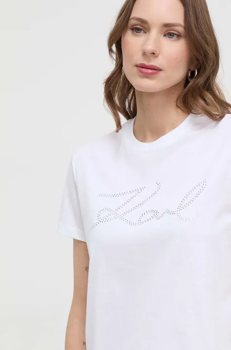 Bavlnené tričko Karl Lagerfeld dámsky, biela farba