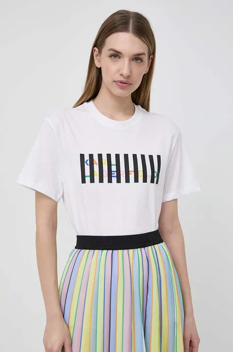 Karl Lagerfeld t-shirt bawełniany damski kolor beżowy