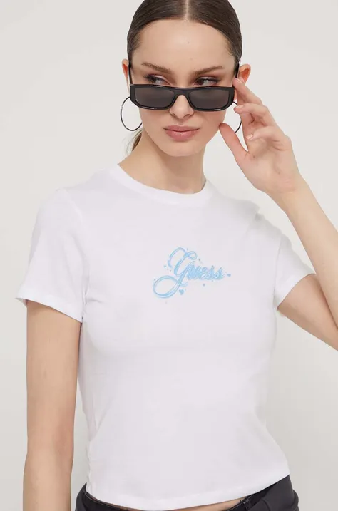 Βαμβακερό μπλουζάκι Guess Originals γυναικεία, χρώμα: άσπρο