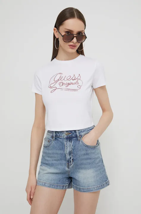 Majica kratkih rukava Guess Originals za žene, boja: bijela
