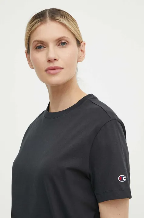 Βαμβακερό μπλουζάκι Champion γυναικείο, χρώμα: μαύρο, 117207