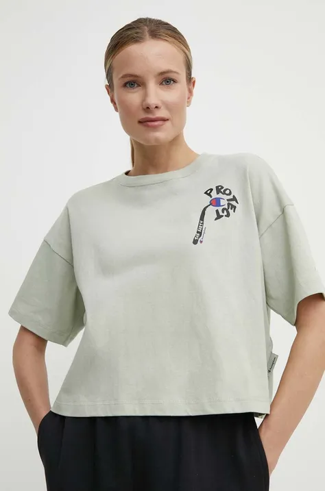 Βαμβακερό μπλουζάκι Champion 0 γυναικεία, χρώμα: πράσινο 117231