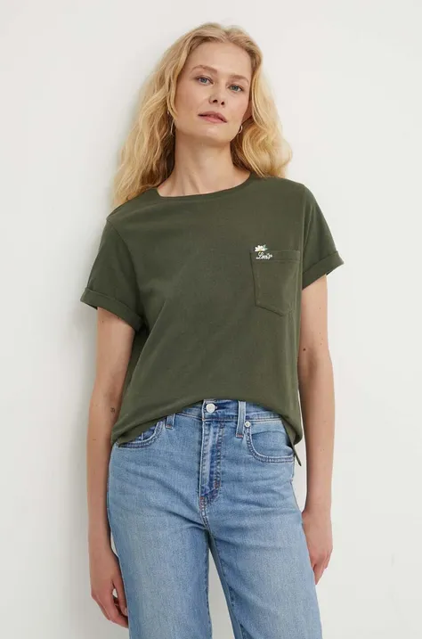Bombažna kratka majica Levi's ženski, zelena barva