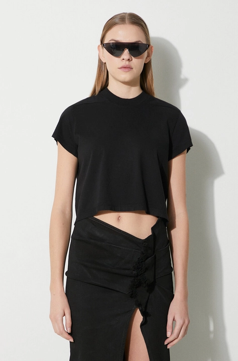 Rick Owens tricou din bumbac Cropped Small Level T-Shirt femei, culoarea negru, DS01D1207.RN.09