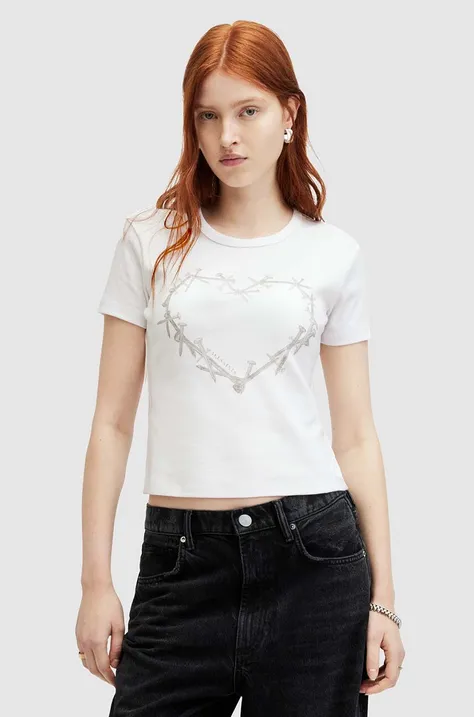 Pamučna majica AllSaints PERTA za žene, boja: bijela