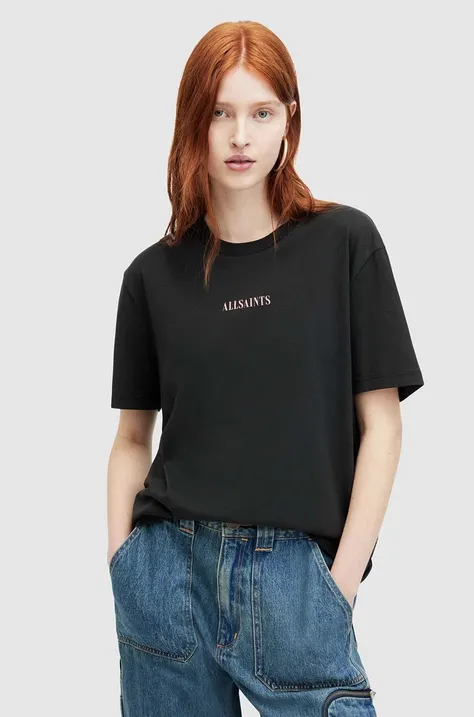 Bombažna kratka majica AllSaints CREDI BOYFRIEND ženska, črna barva