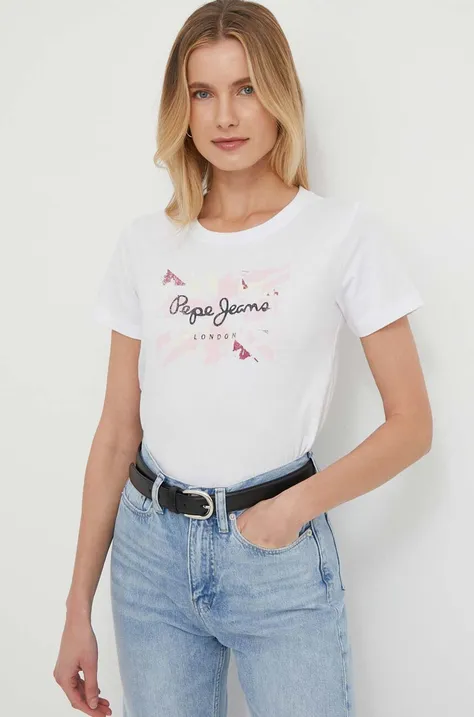 Bombažna kratka majica Pepe Jeans Kallan ženska, bela barva