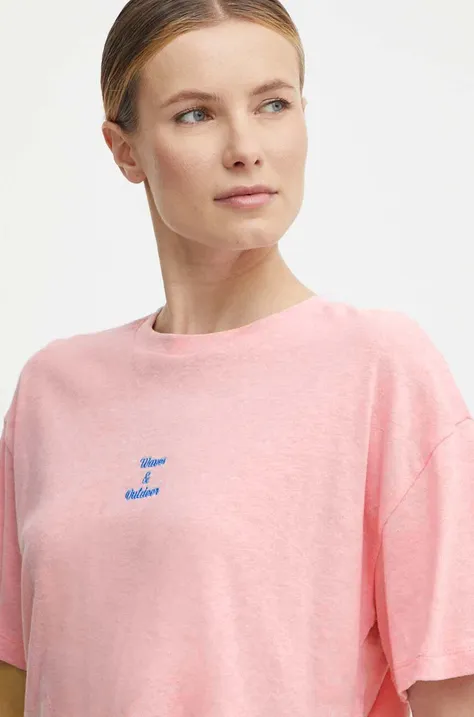 Μπλουζάκι με λινό μείγμα Picture Hampy χρώμα: ροζ, WTS483