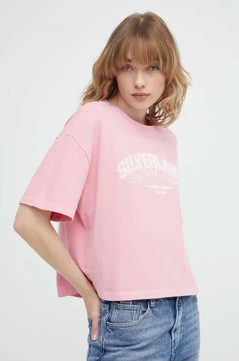 Bavlněné tričko The Kooples růžová barva, FTSC28026K