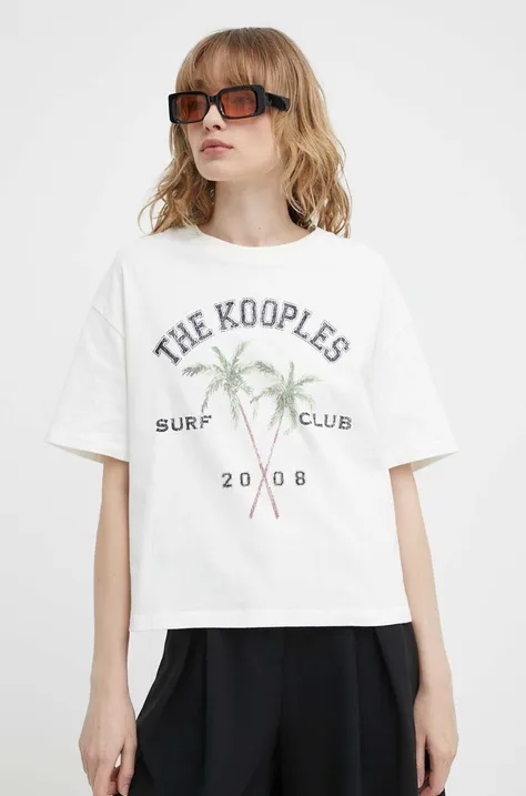 The Kooples tricou din bumbac femei, culoarea bej, FTSC28030K