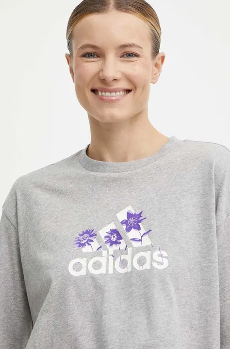 Pamučna majica adidas za žene, boja: siva