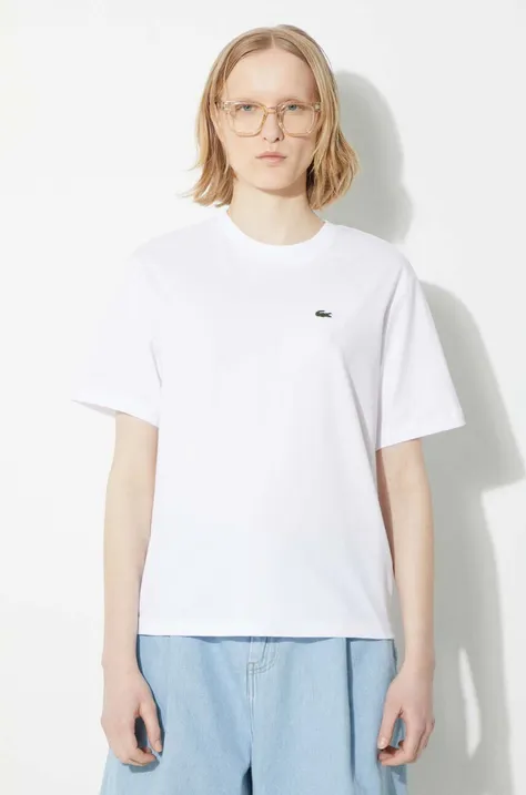 Βαμβακερό μπλουζάκι Lacoste γυναικείο, χρώμα: άσπρο, TF7215