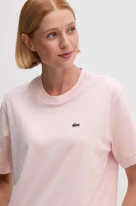 Βαμβακερό μπλουζάκι Lacoste γυναικείο, χρώμα: ροζ, TF7215