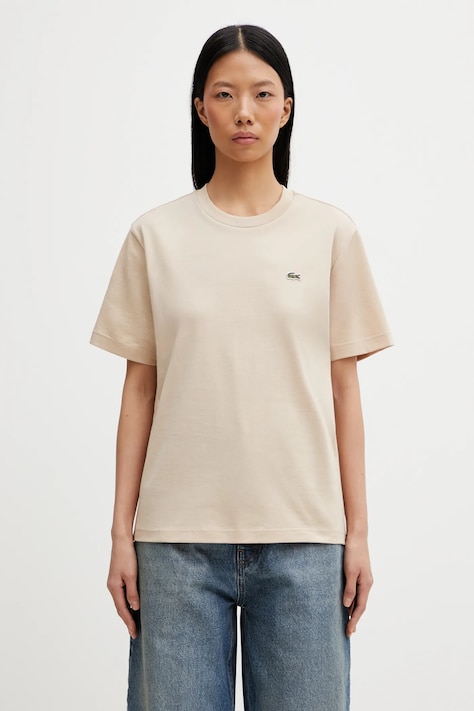 Lacoste t-shirt bawełniany damski kolor beżowy TF7215