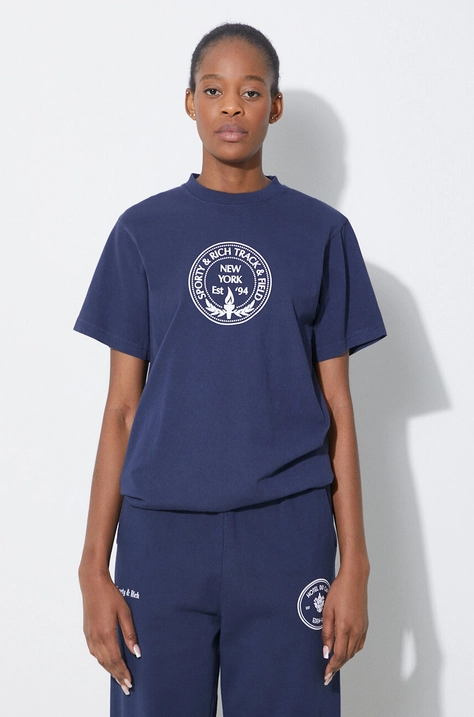 Sporty & Rich tricou din bumbac Central Park T Shirt femei, culoarea albastru marin, TSAW2386NA