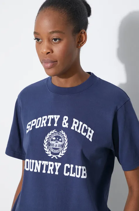 Pamučna majica Sporty & Rich Varsity Crest T Shirt za žene, boja: tamno plava, TSAW2353NA