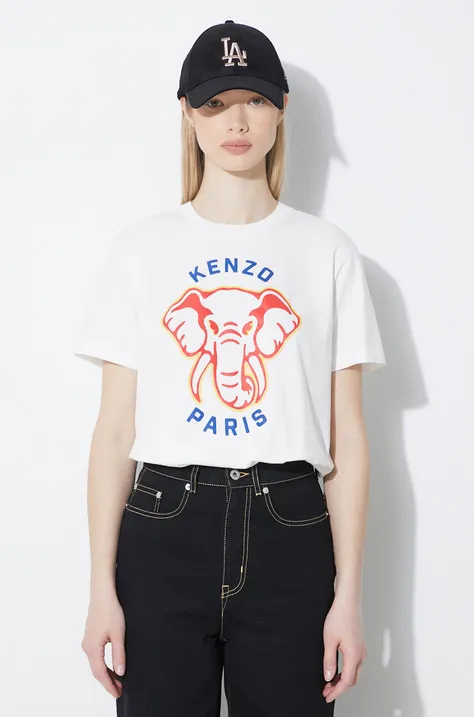 Bavlnené tričko Kenzo Elephant Loose T-Shirt dámske, biela farba, FE52TS1144SO.02