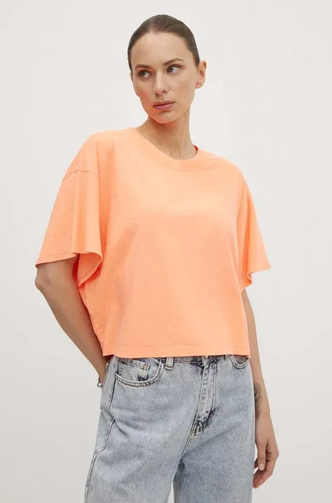 Majica kratkih rukava s dodatkom lana American Vintage TEE-SHIRT MC COL ROND boja: narančasta, LOP02DE24