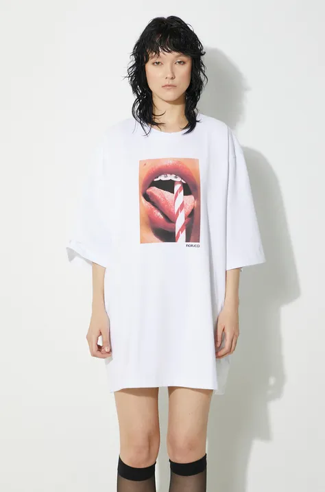 Βαμβακερό μπλουζάκι Fiorucci Mouth Print Boxy T-Shirt γυναικείο, χρώμα: άσπρο, W01FPTSH102CJ01WH04