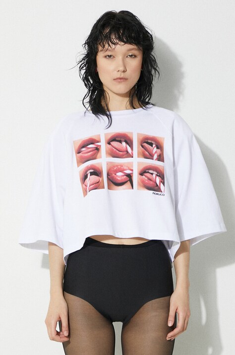 Bavlněné tričko Fiorucci Mouth Print Cropped Padded T-Shirt bílá barva, U01FPTSH106CJ01WH01