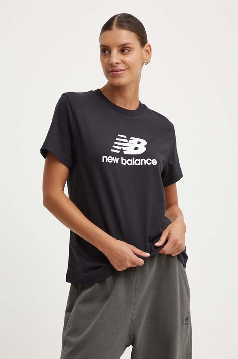 New Balance tricou din bumbac Sport Essentials femei, culoarea negru, WT41502BK