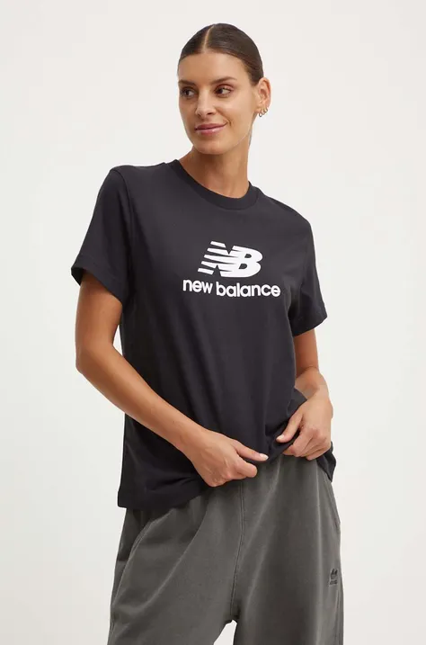 Βαμβακερό μπλουζάκι New Balance Sport Essentials γυναικείο, χρώμα: μαύρο, WT41502BK