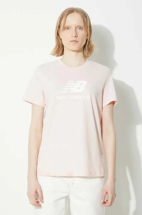 Βαμβακερό μπλουζάκι New Balance Sport Essentials γυναικείο, χρώμα: ροζ, WT41502OUK