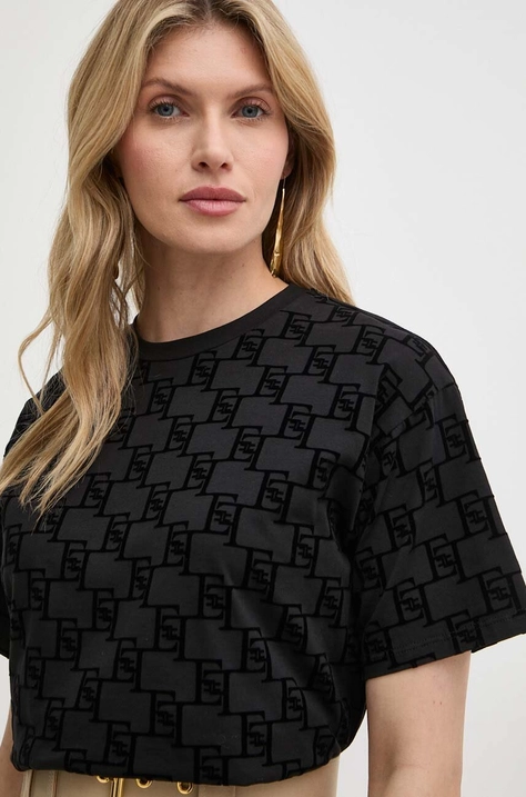 Elisabetta Franchi t-shirt bawełniany damski kolor czarny