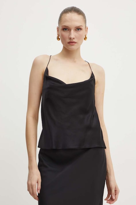 Custommade top jedwabny Yuliana kolor czarny gładka 999312115