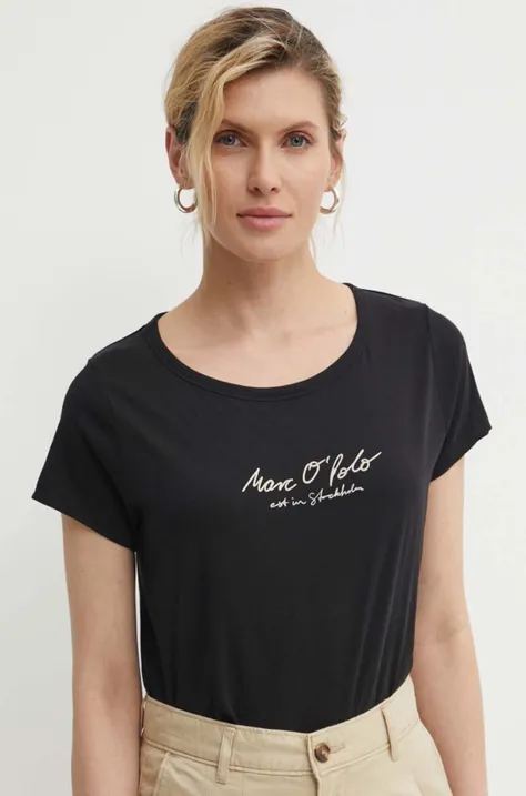 Bombažna kratka majica Marc O'Polo ženska, črna barva, 404206751431