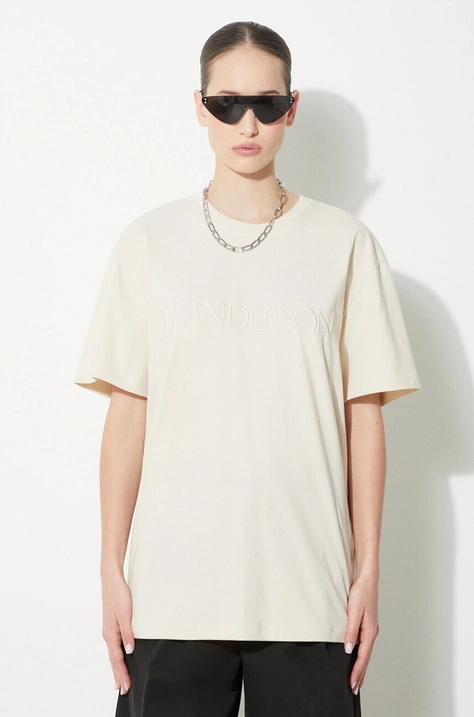 JW Anderson tricou din bumbac Logo Embroidery T-Shirt femei, culoarea bej, JT0218.PG0980.132