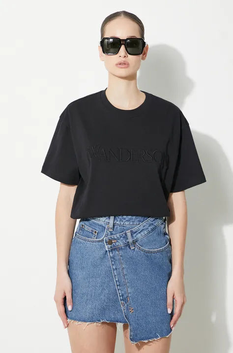 Βαμβακερό μπλουζάκι JW Anderson Logo Embroidery T-Shirt γυναικείο, χρώμα: μαύρο, JT0218.PG0980.999