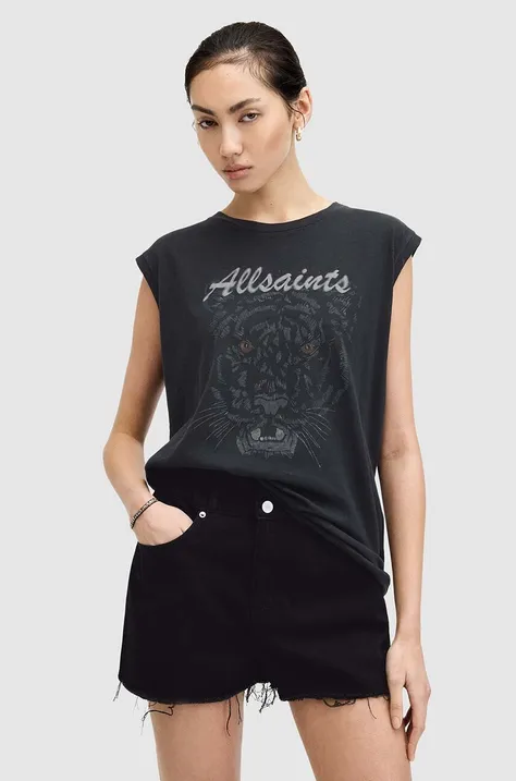 Βαμβακερό μπλουζάκι AllSaints HUNTER BROOKE TANK γυναικείο, χρώμα: μαύρο, W084JA