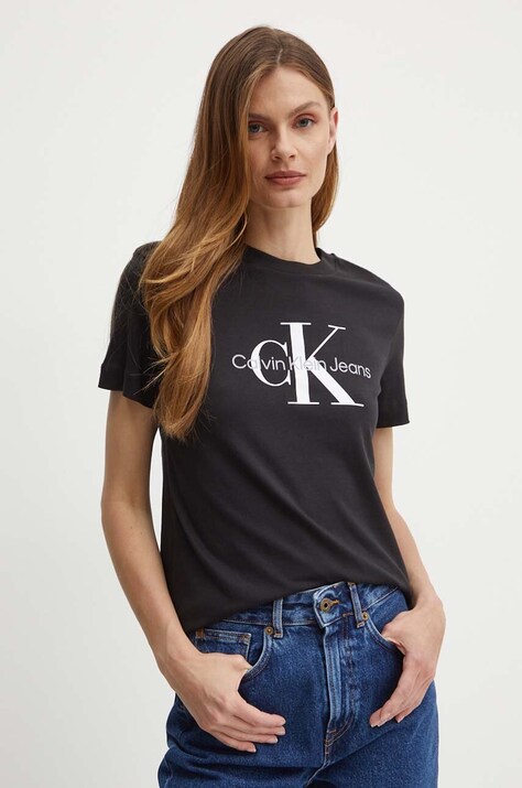 Хлопковая футболка Calvin Klein Jeans женская цвет чёрный J20J219142