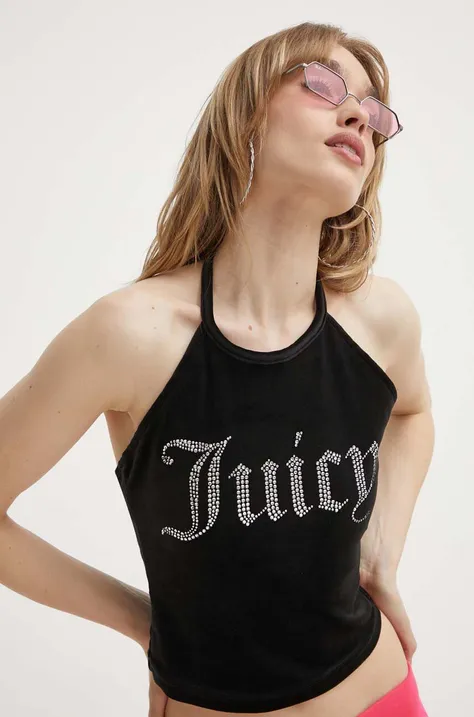 Zamatový top Juicy Couture čierna farba, JCWC122002