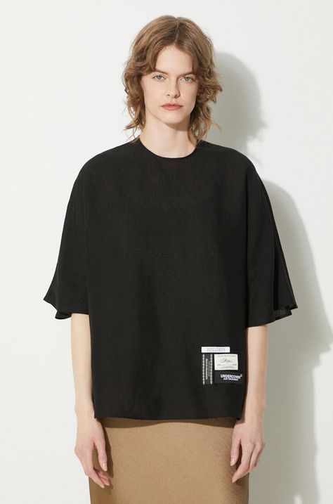 Λευκή μπλούζα Undercover Blouse χρώμα: μαύρο, UC1D1402.2