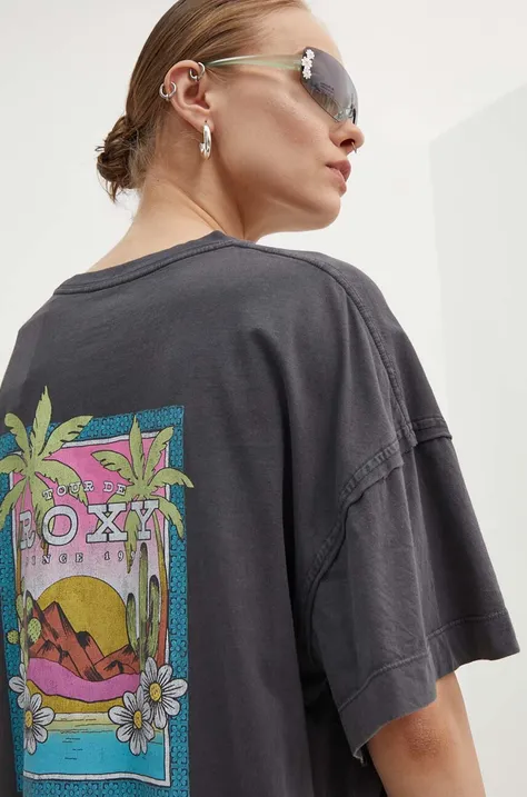 Βαμβακερό μπλουζάκι Roxy SWEETER SUN γυναικείο, χρώμα: γκρι, ERJZT05718