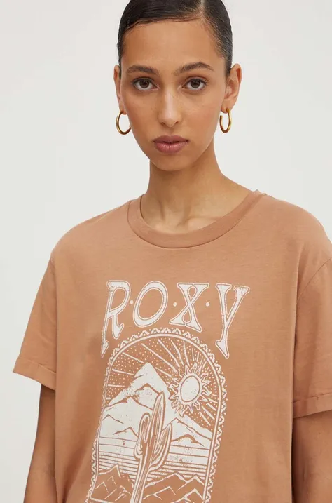 Βαμβακερό μπλουζάκι Roxy NOON OCEAN γυναικείο, χρώμα: καφέ, ERJZT05841