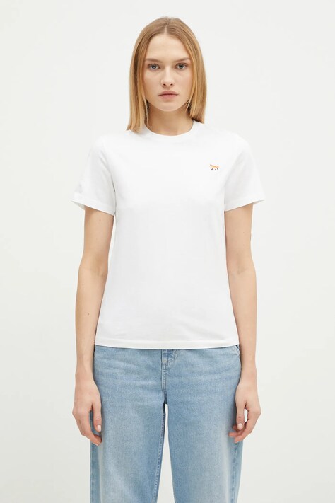 Bavlněné tričko Maison Kitsuné Baby Fox Patch Regular Tee Shirt bílá barva, MW00110KJ0008