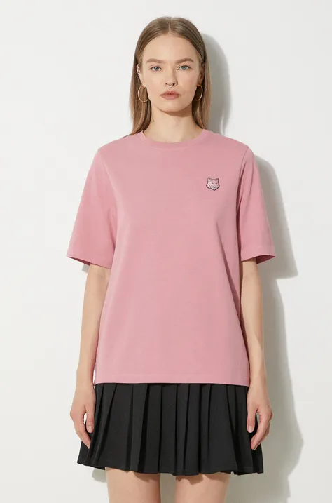 Βαμβακερό μπλουζάκι Maison Kitsuné Bold Fox Head Patch Comfort γυναικείο, χρώμα: ροζ, MW00127KJ0119