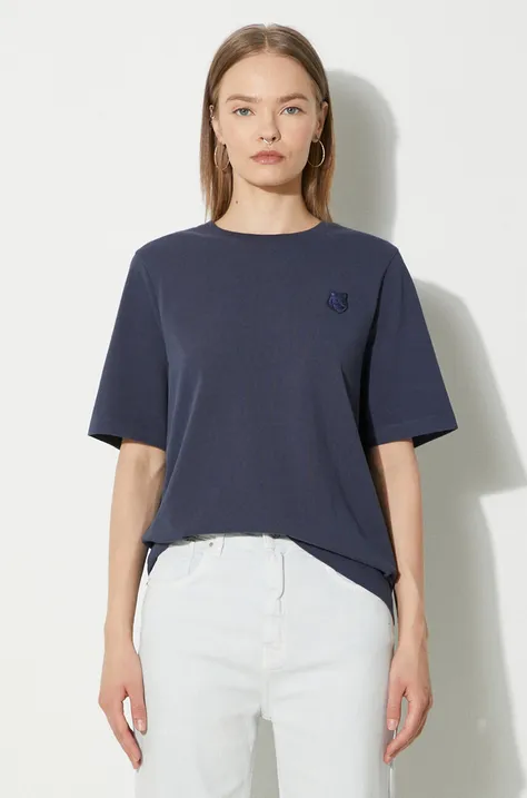 Maison Kitsuné cotton t-shirt Bold Fox Head Patch Comfort women’s navy blue color MW00127KJ0119